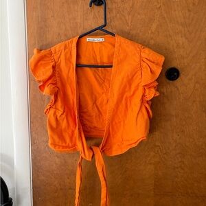 Abercrombie & Fitch Vibrant Orange Tie-Front Ruffle Sleeve Top& Skirt